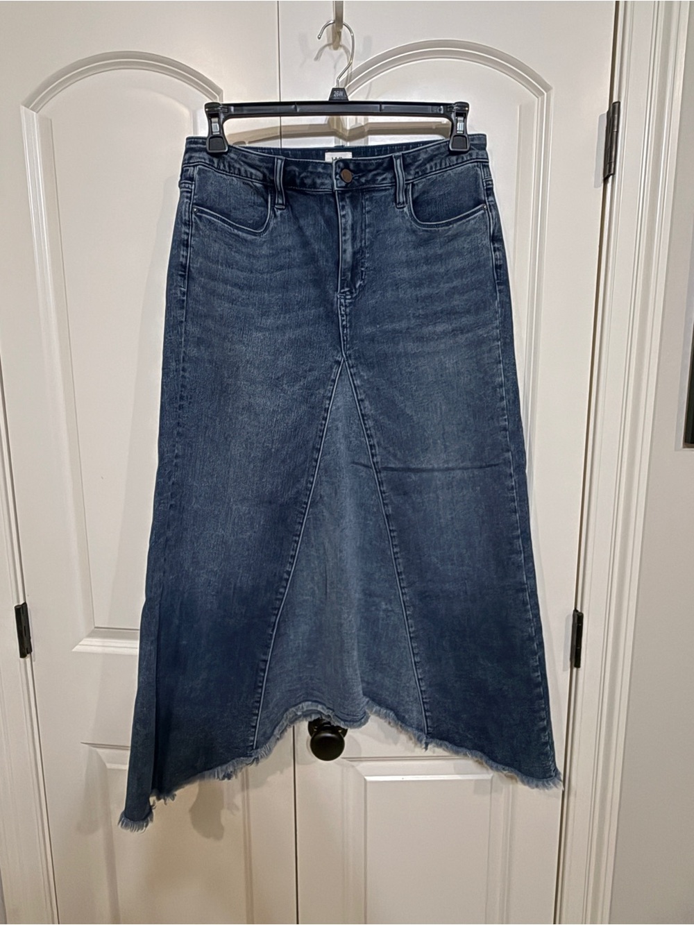 Wash Lab Dark Wash Denim A-Line Midi Skirt with Raw Hem size 30